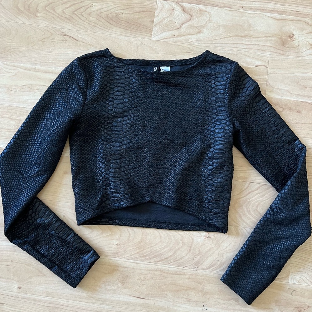 Black Textured Crop Top